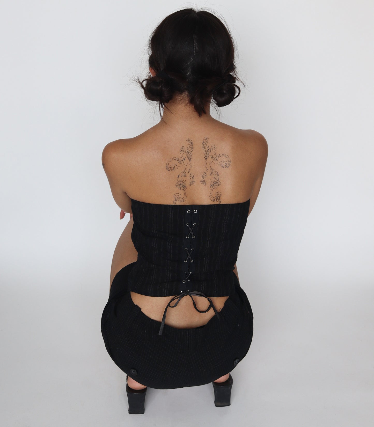 Chalk stripe corset top | S