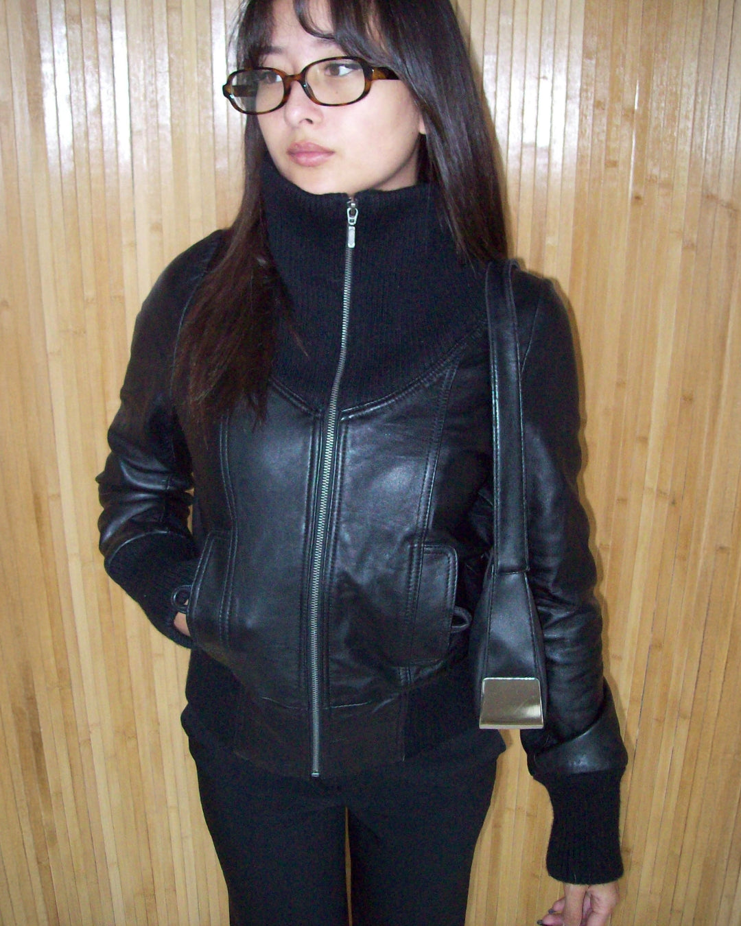 High neck leather jacket | S