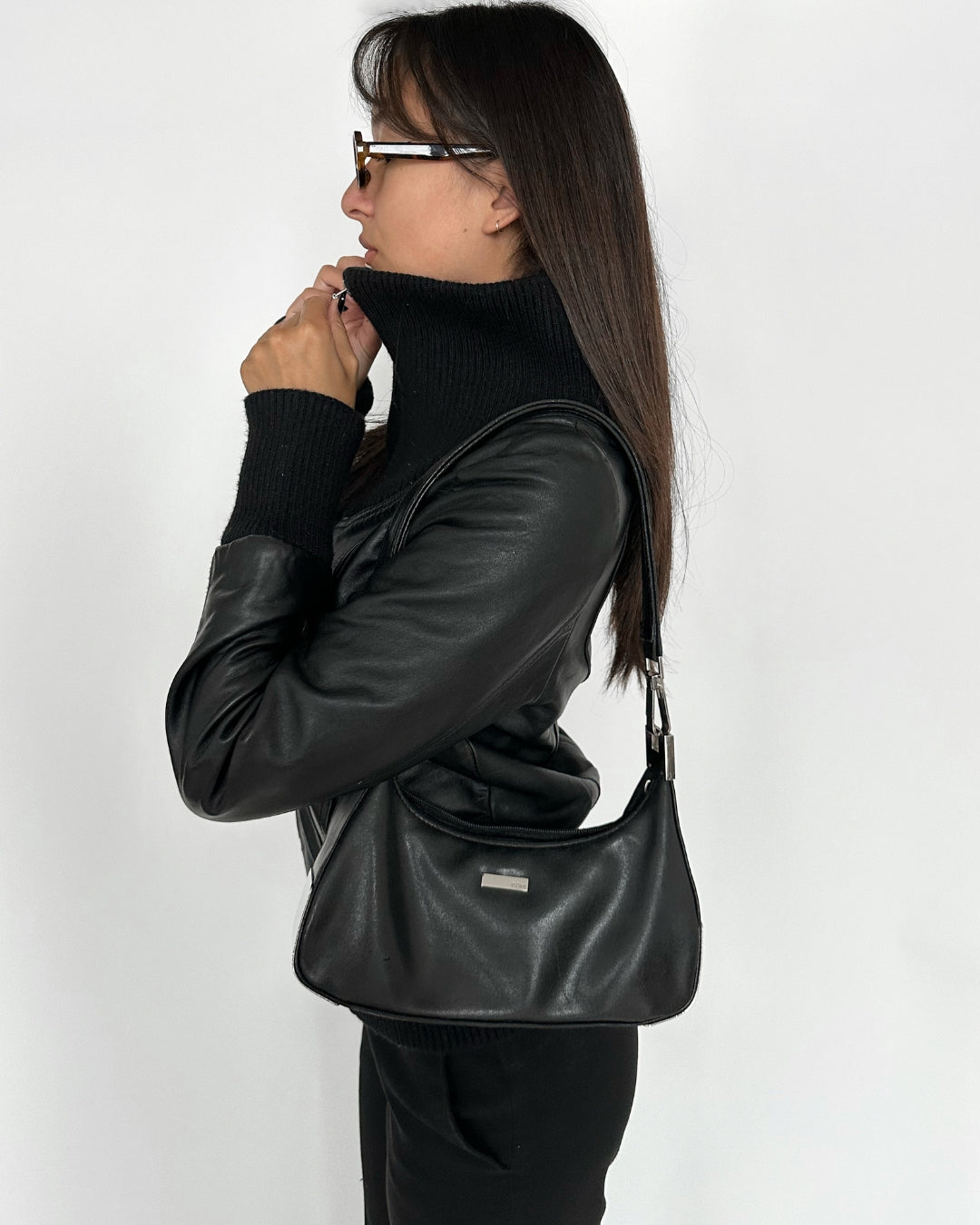High neck leather jacket | S