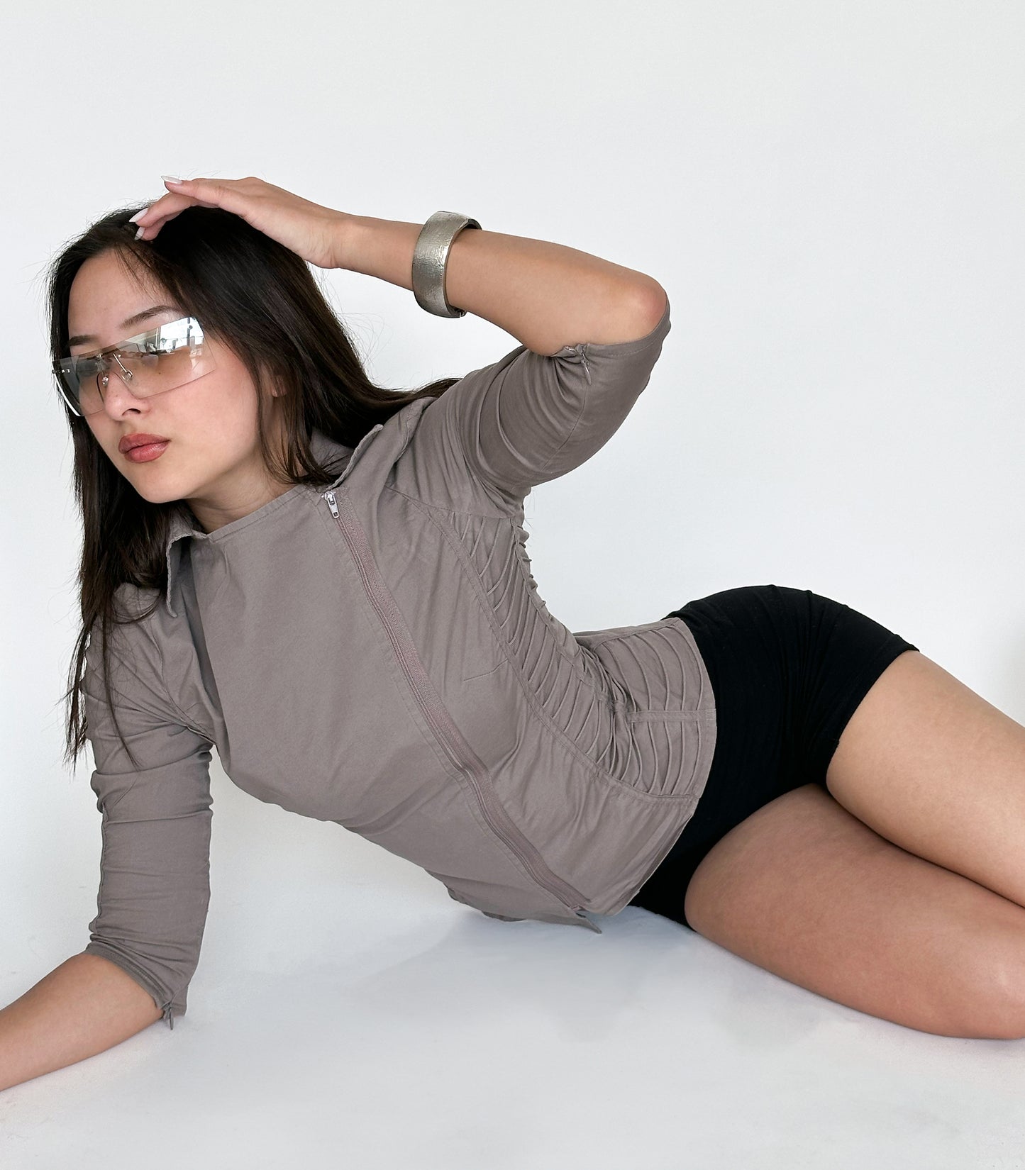 Taupe fitted blouse | XS