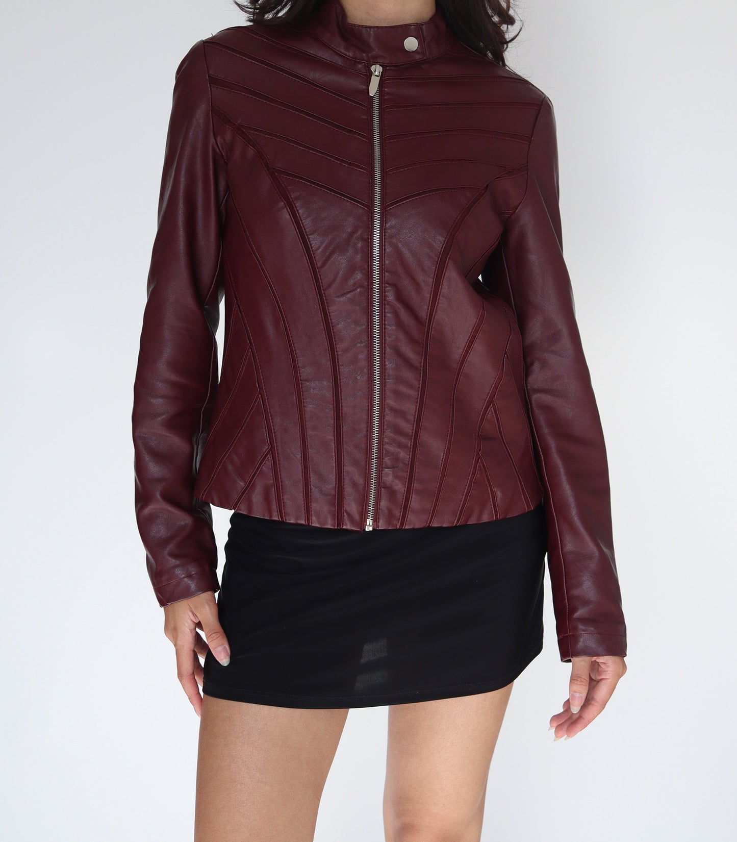 Imitation leather bordeaux jacket | XS