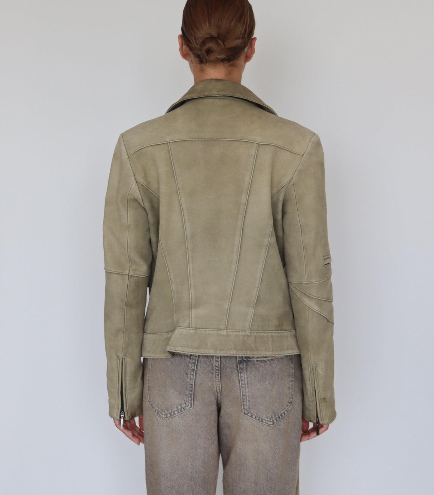 Green leather jacket | S