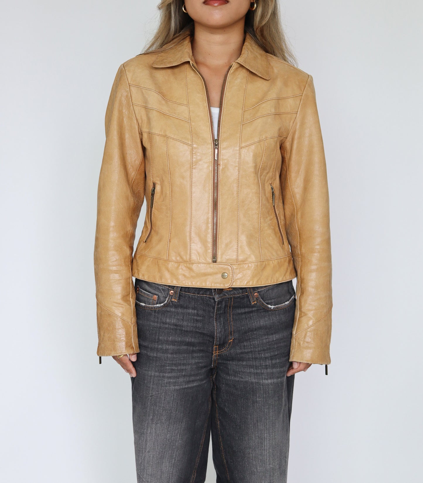 Leather jacket mustard | S