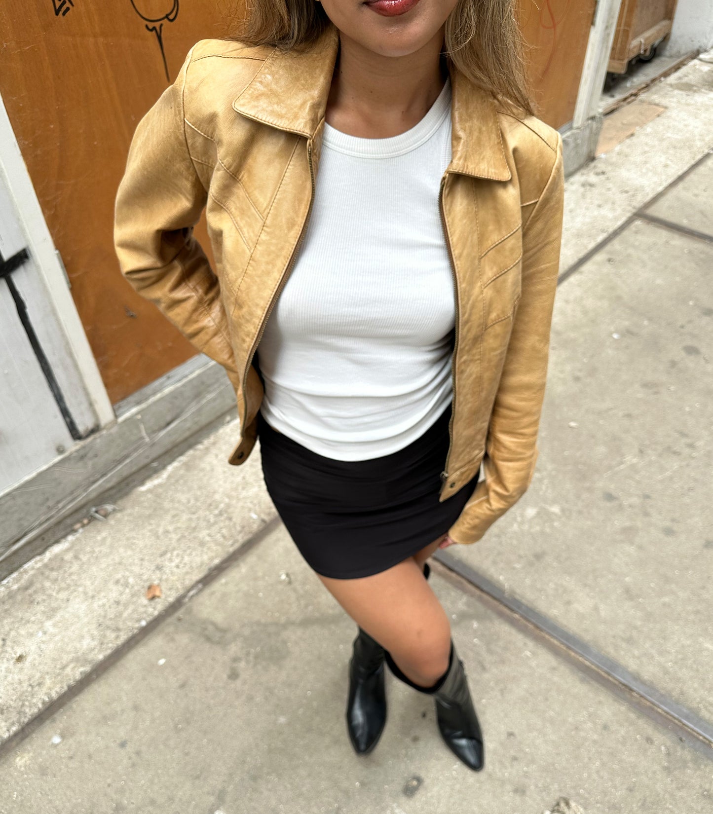 Leather jacket mustard | S