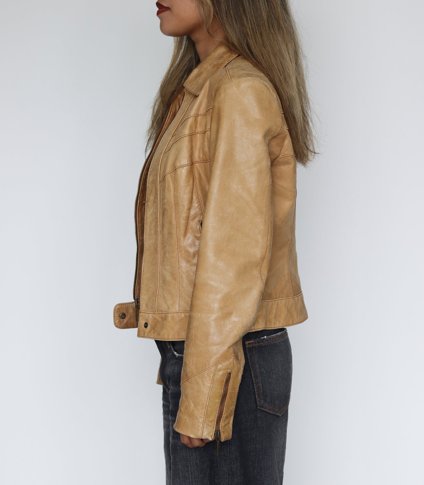 Leather jacket mustard | S
