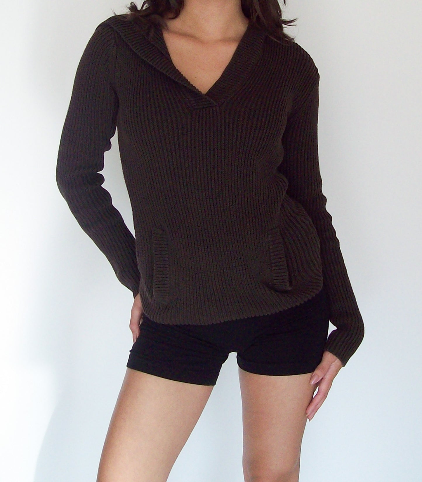 Brown knit hoodie | XS