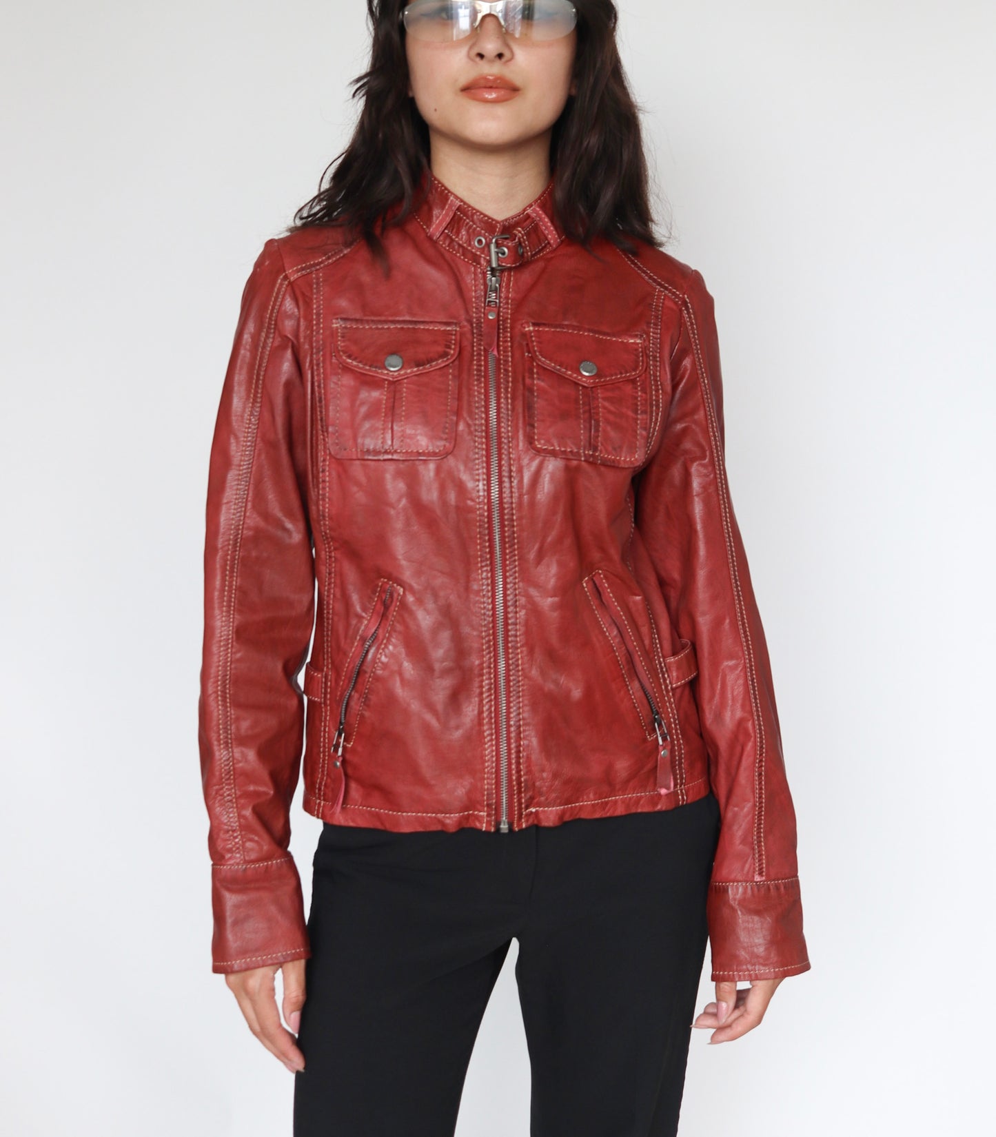 Red leather jacket | XS