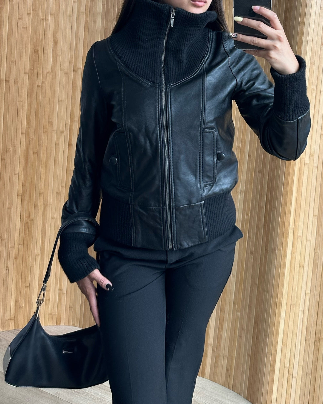 High neck leather jacket | S