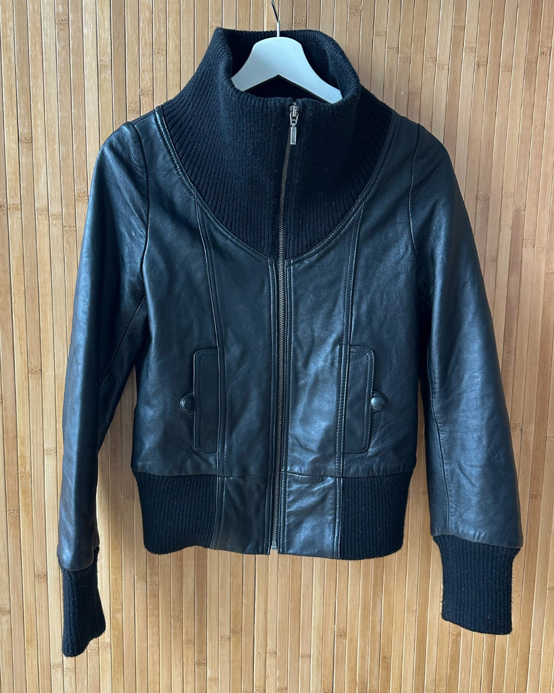 High neck leather jacket | S