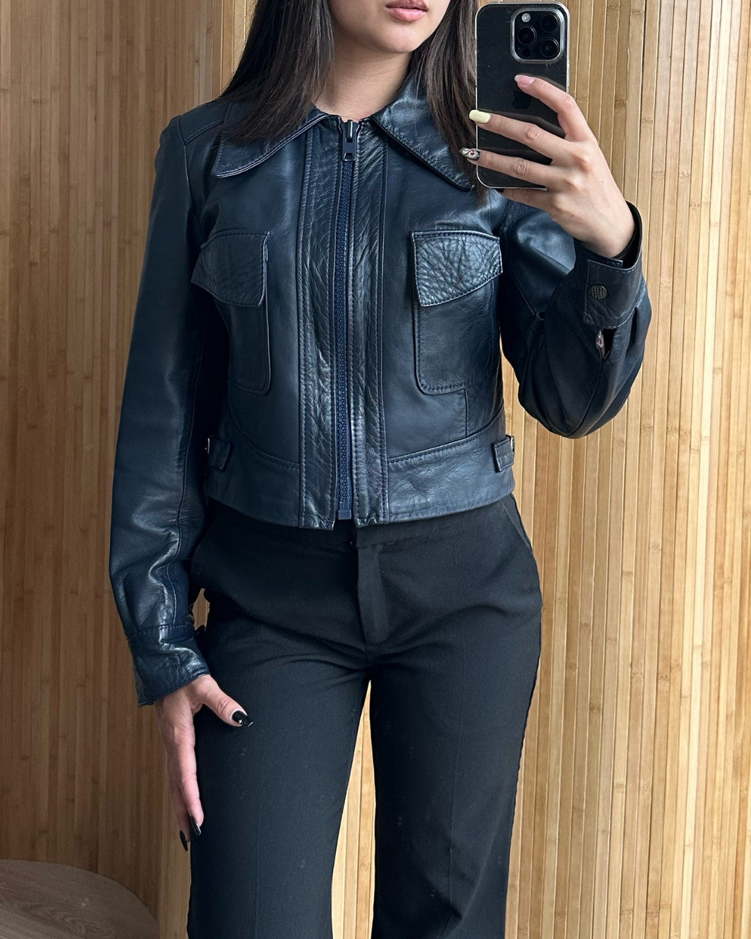 Dark blue cropped jacket | XS