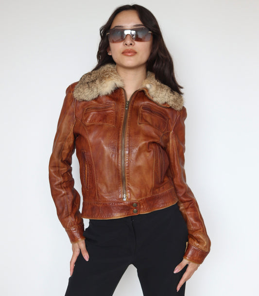 Rusty orange leather jacket | XS