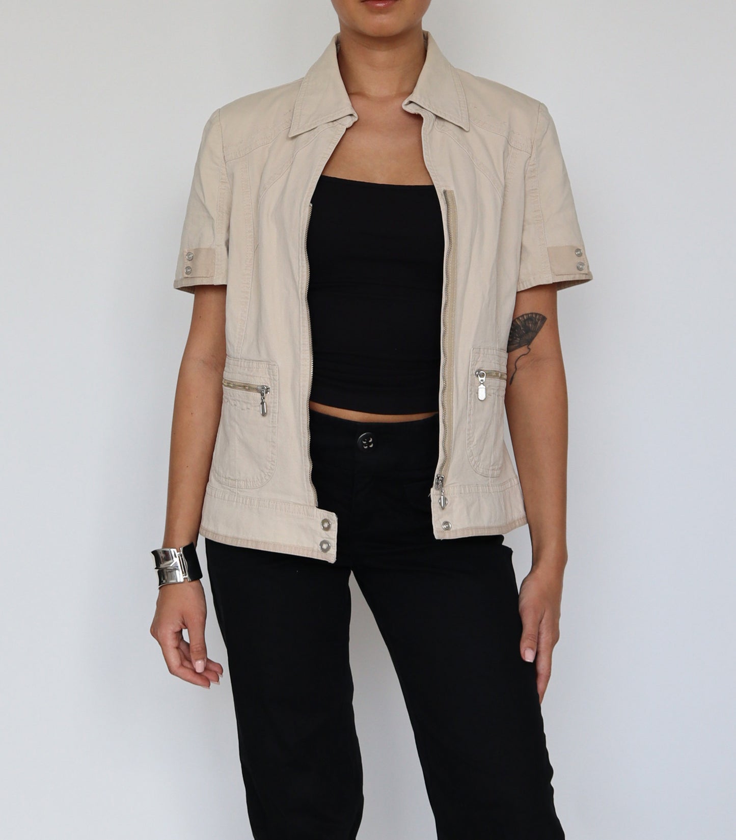 Boxy zipper blouse beige | XS/S
