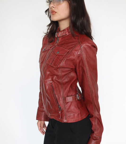Red leather jacket | XS