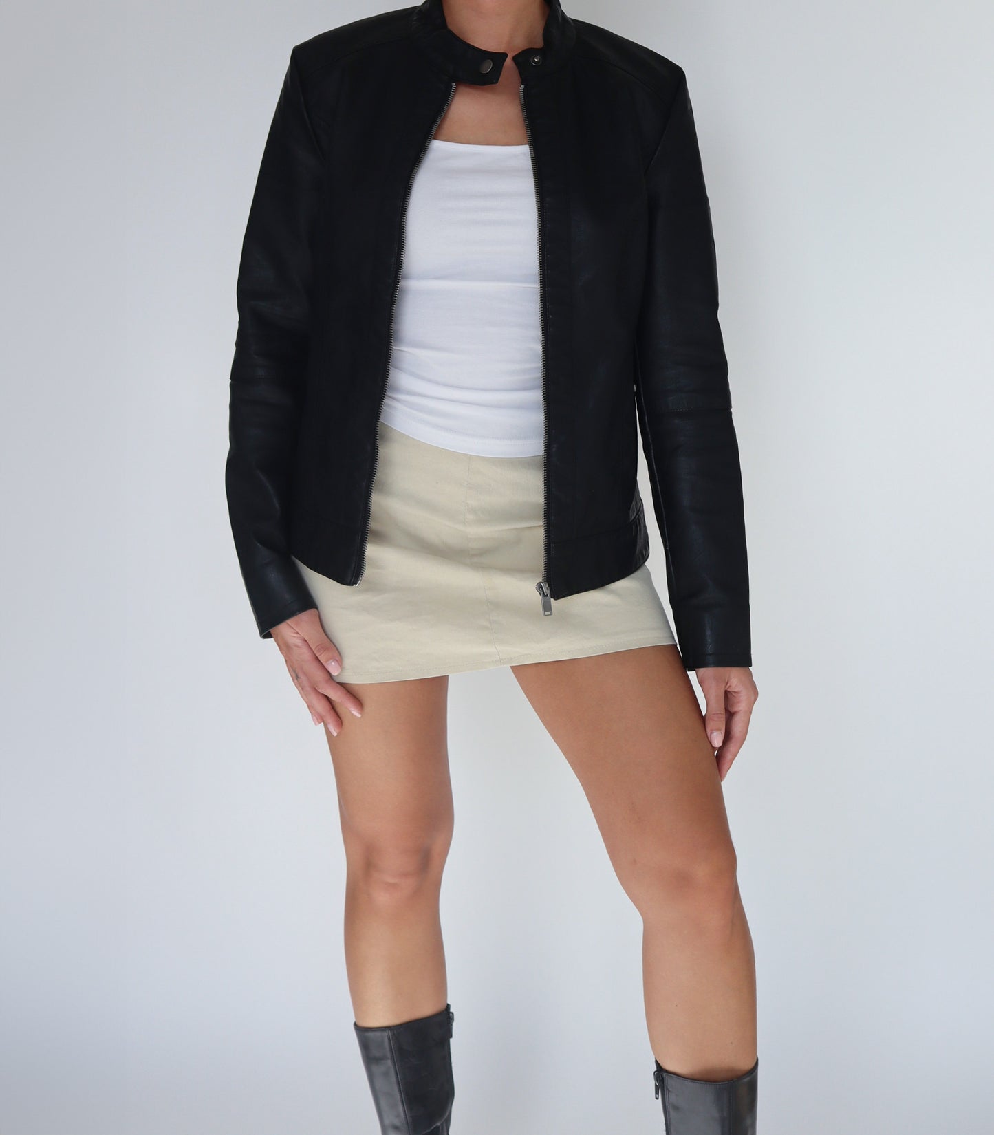 Imitation leather black jacket | XS