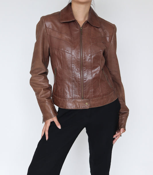 Brown leather jacket | XS/S