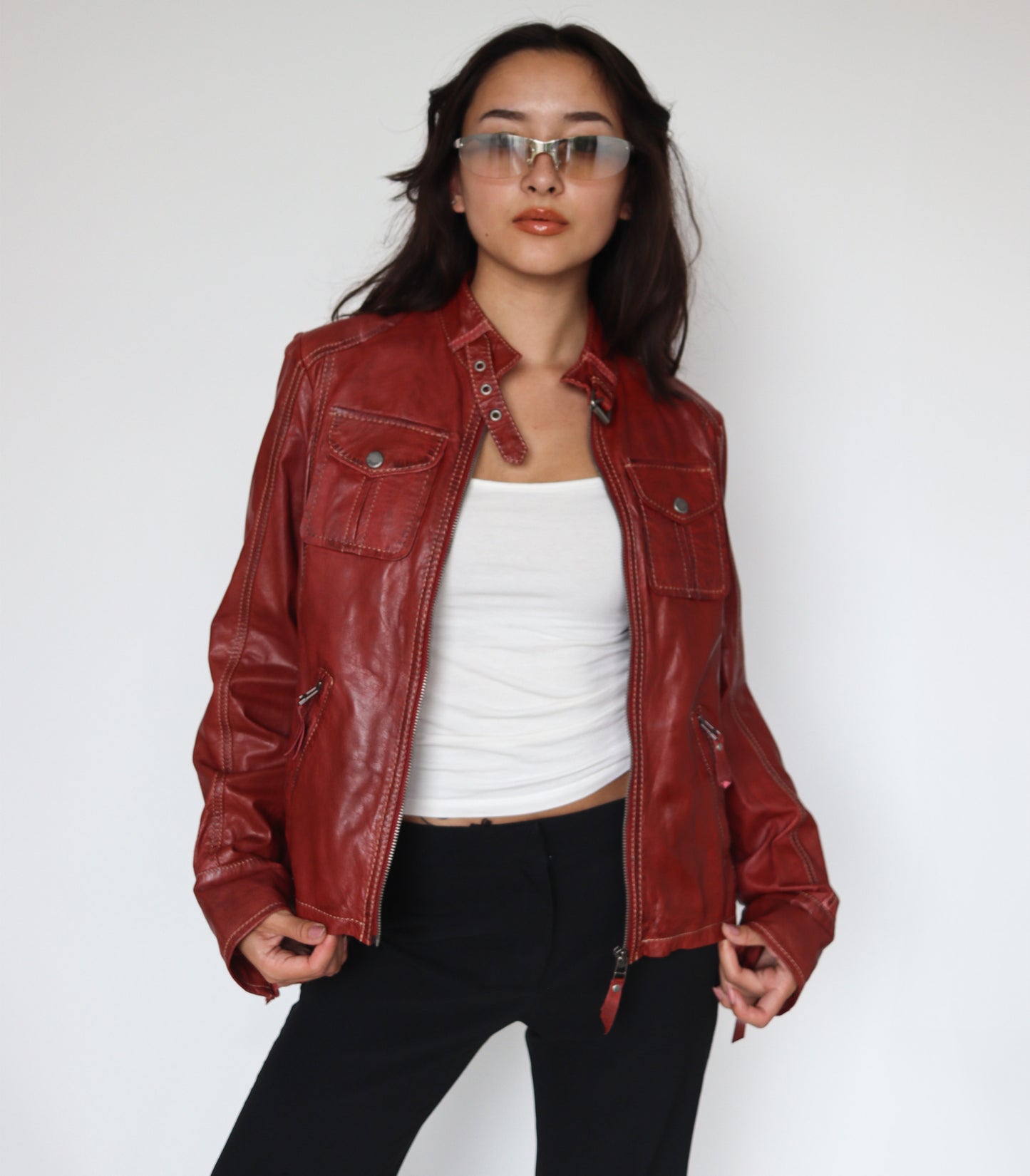 Red leather jacket | XS
