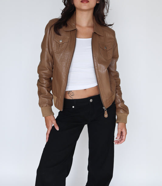 Camel brown leather jacket | XS