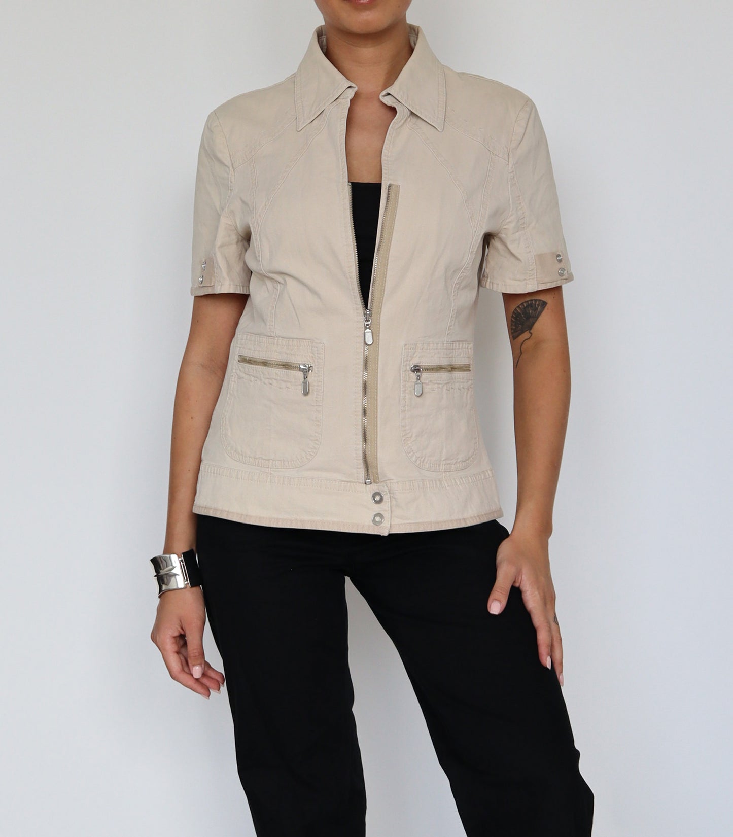 Boxy zipper blouse beige | XS/S