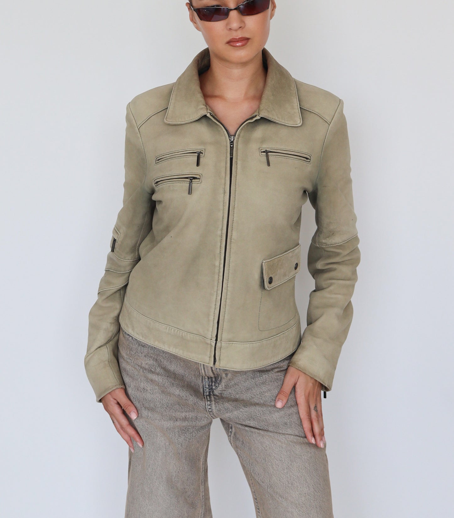 Green leather jacket | S