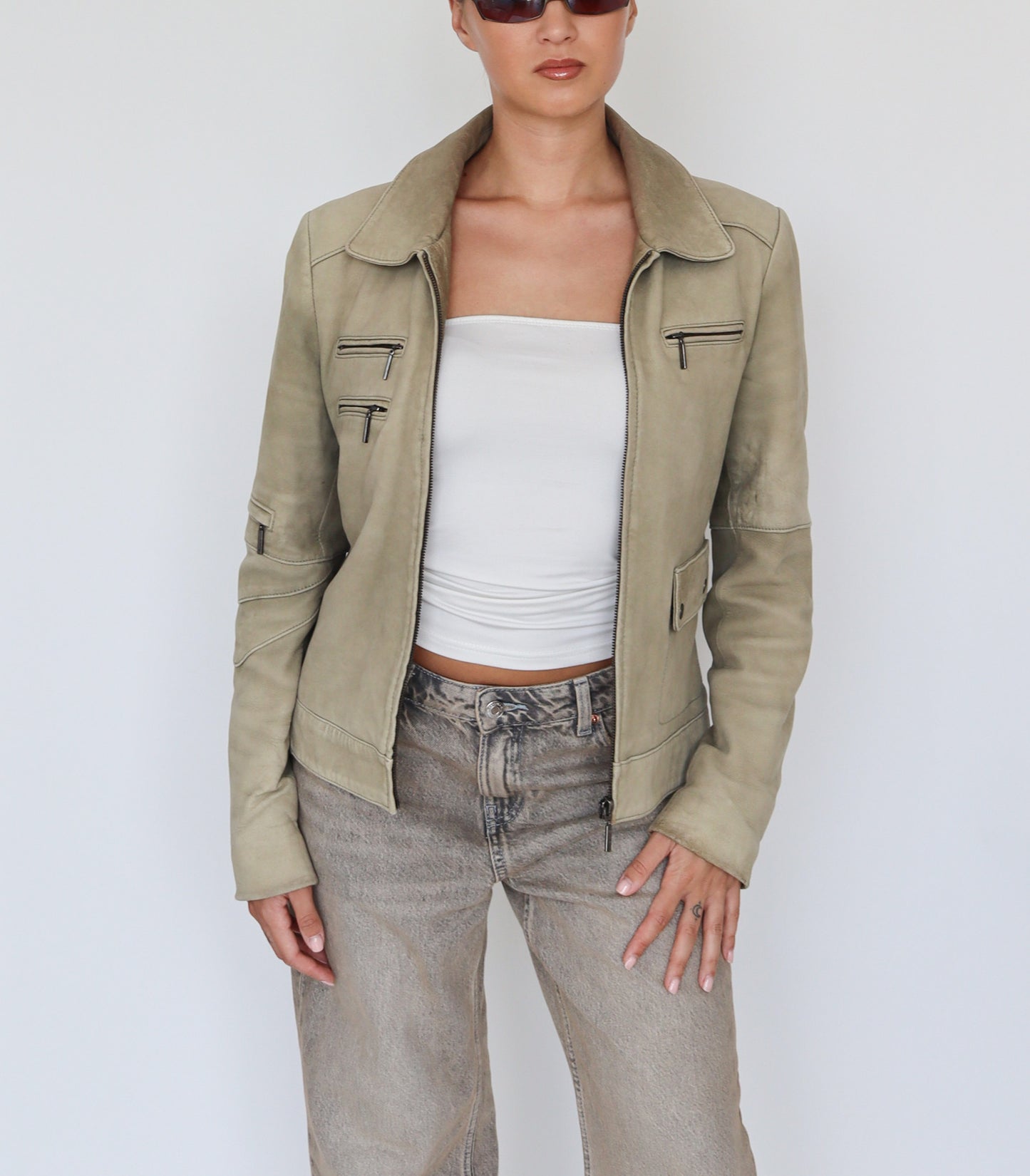 Green leather jacket | S