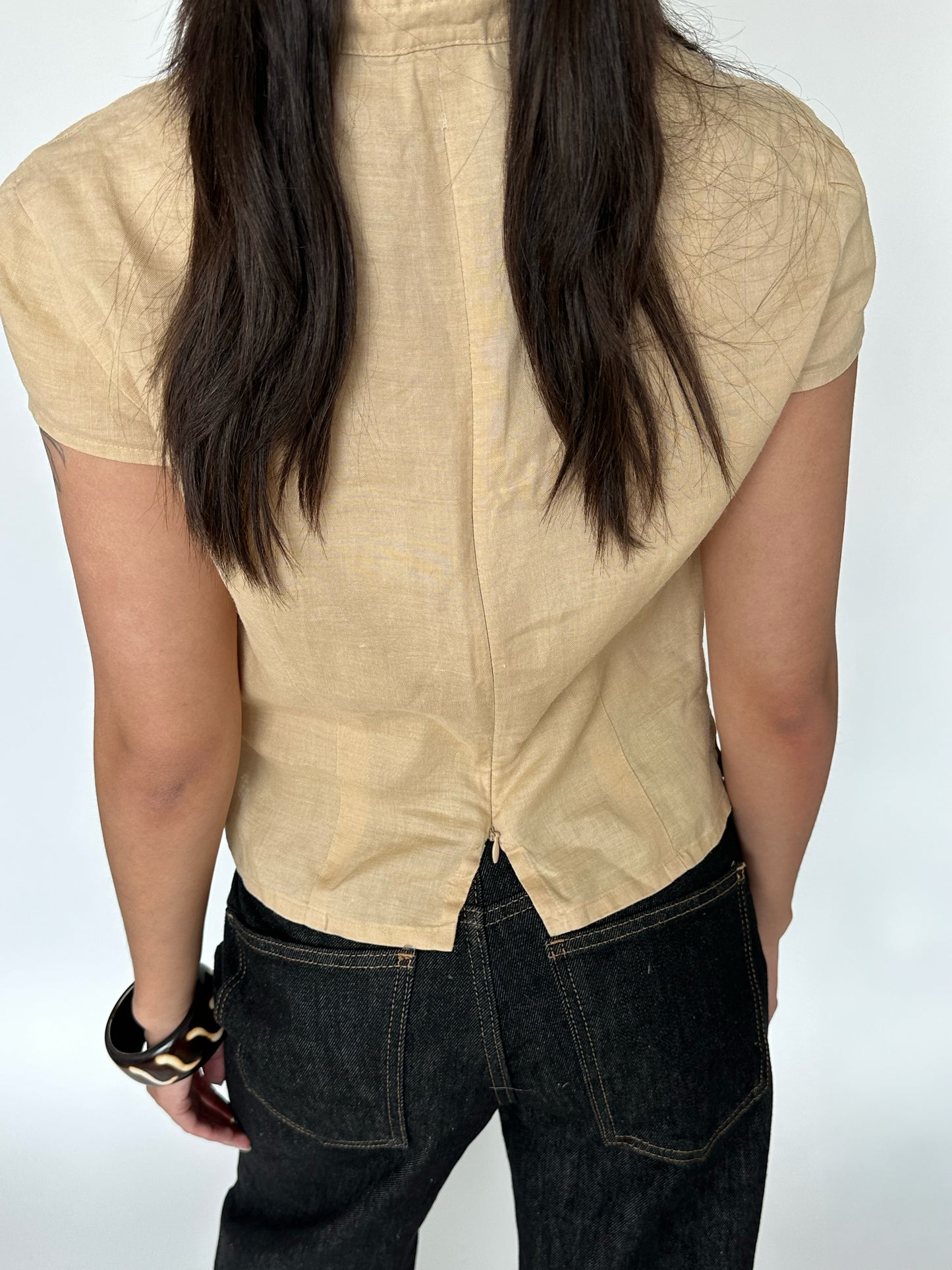Linen top with Mandarin collar | S