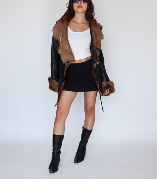 Fitted leather jacket with fur | XS