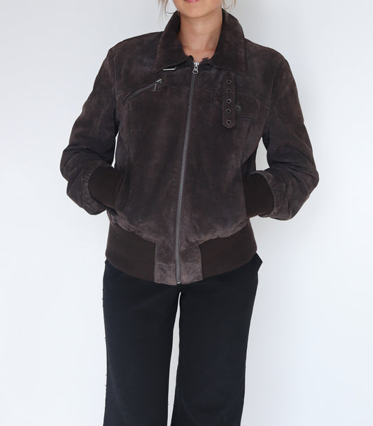 Suede dark brown winter jacket | S