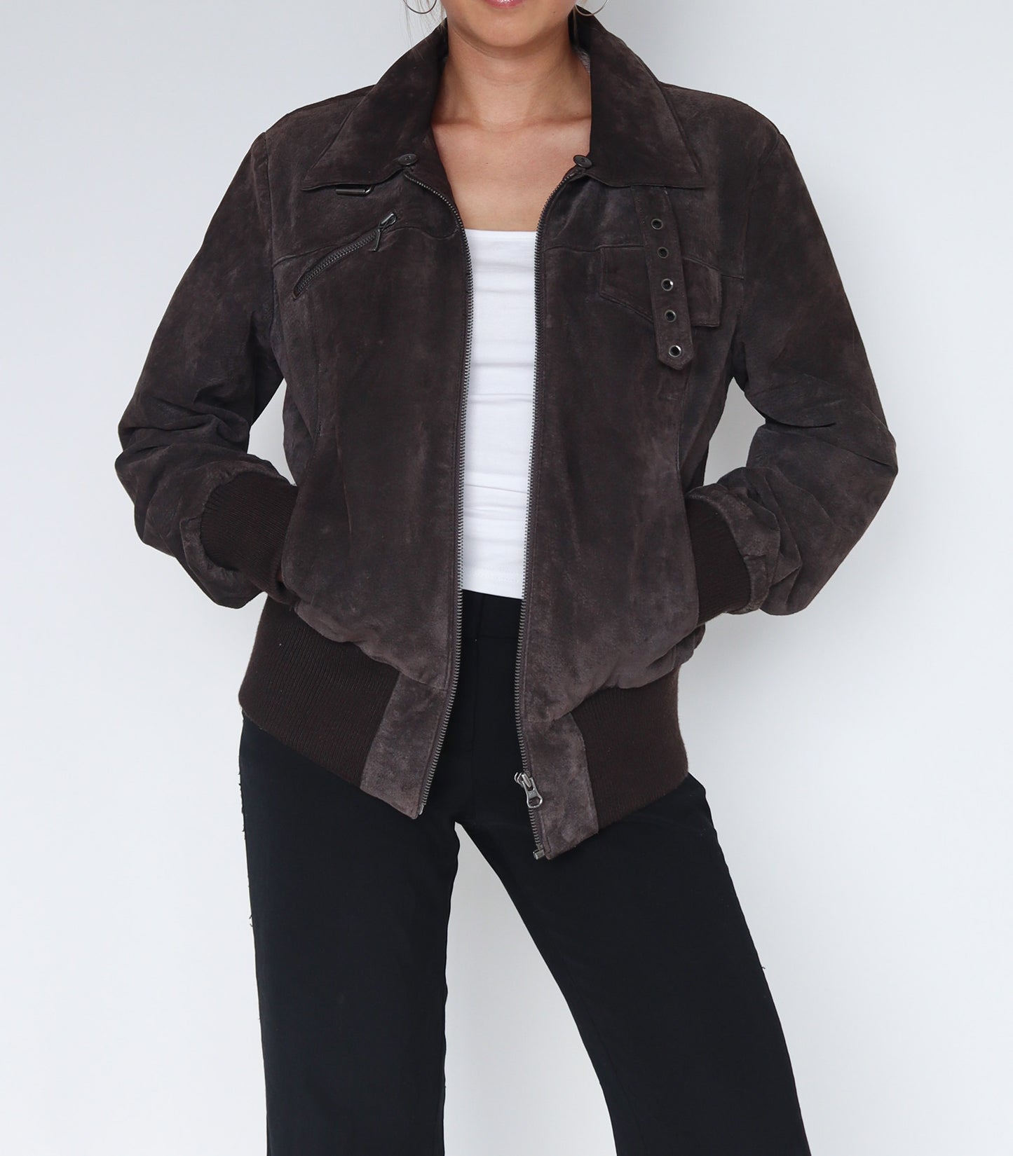 Suede dark brown winter jacket | S
