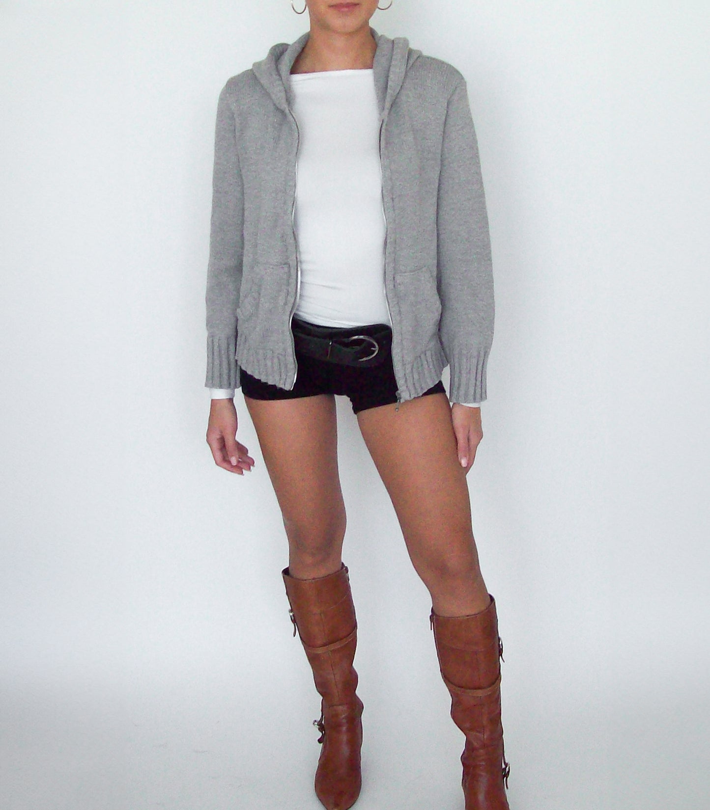 Grey knit hoodie | XS