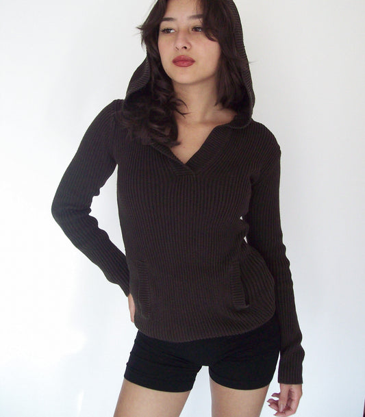 Brown knit hoodie | XS